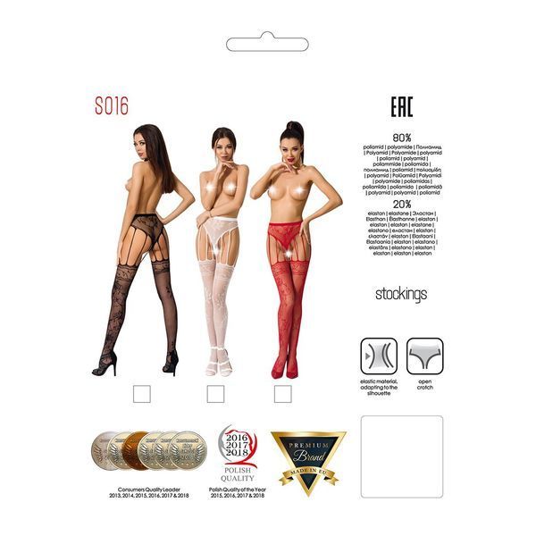 Сітчасті панчохи-стокінги Passion S016 One Size, Red, імітація ажурного пояса з гартерами PSS016R фото