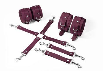 Набір для БДСМ Feral Feelings BDSM Kit 3 Burgundy, наручники, поножі, хрестовина SO8271 фото