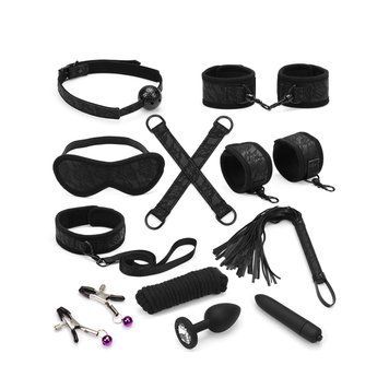 Набір Liebe Seele Black Lace and Neoprene 11pcs Bondage Kit, анальна пробка з кристалом, віброкуля SO9509 фото