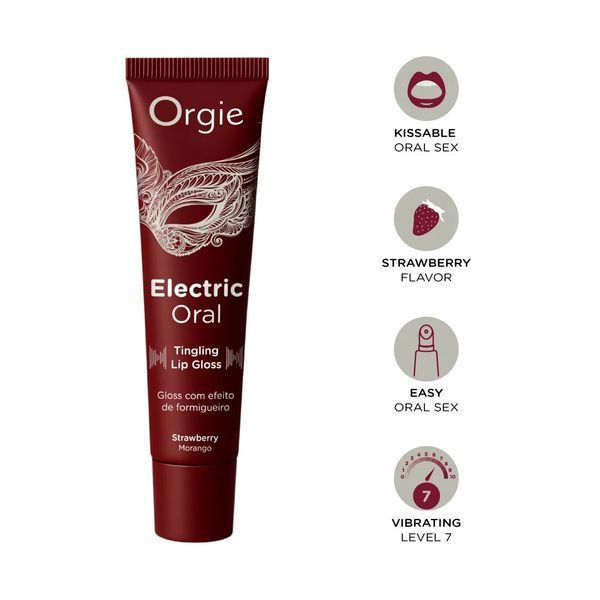 Віброблиск для губ Orgie Electric Oral Lips Gloss Strawberry 10 мл, з ефектом поколювання SX4815 фото