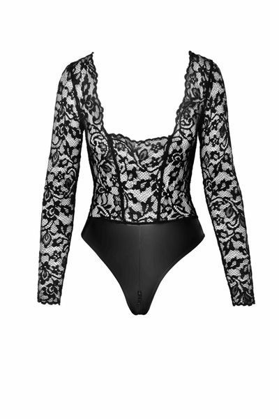 Боді Noir Handmade F296 Psyche, XL, мереживо, довгий рукав, низ під латекс, з доступом SX0216 фото