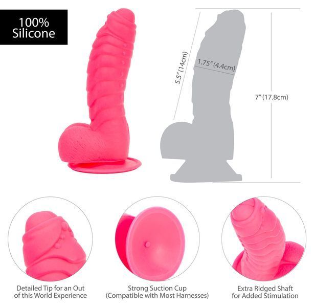 Ребристий фалоімітатор на присосці ADDICTION &mdash; Tom 7&Prime; Dildo With Balls &mdash; Pink, віброкуля в подарунок SO5585 фото