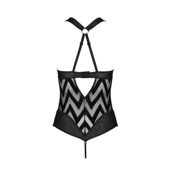 Сітчастий боді з халтером та ритмічним малюнком Passion Hima Body S/M, black SO5347 фото