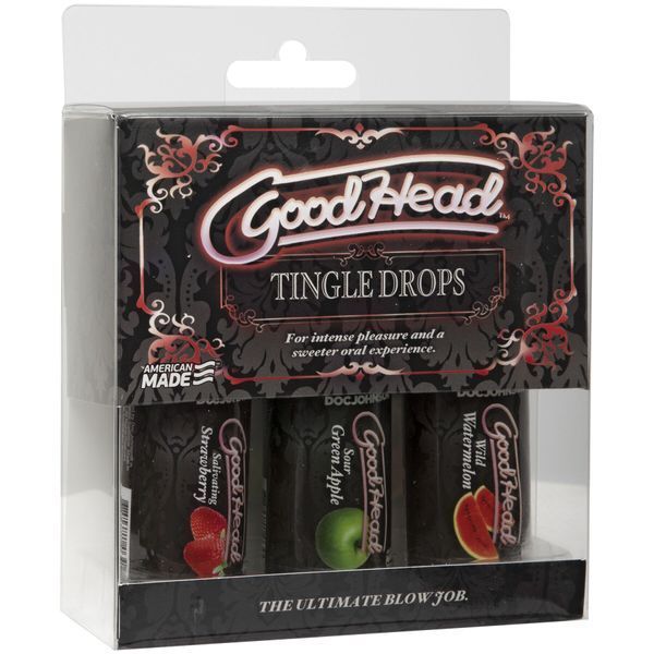 Набір крапель для мінету Doc Johnson GoodHead Tingle Drops, 3х29,5 мл, кавун, зелене яблуко, полуниця SO9853 фото