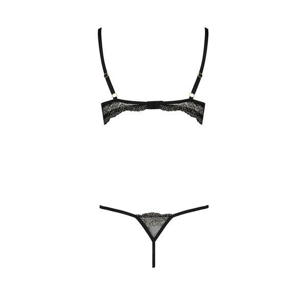 Комплект білизни Passion Exclusive VALERY SET OpenBra S/M, black, стрепи, трусики, відкритий ліф PS25105 фото