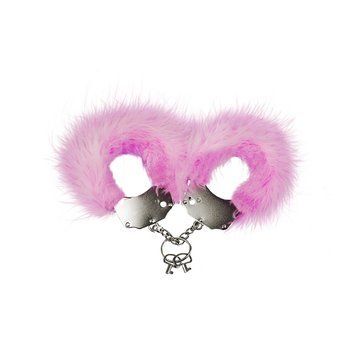 Наручники металеві Adrien Lastic Handcuffs Pink з рожевим пухнастим оздобленням AD30301 фото