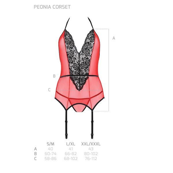 Корсет з пажами для панчіх Passion PEONIA CORSET S/M red, стрінги SO8464 фото