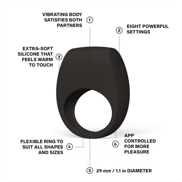 Ерекційне кільце з вібрацією LELO Tor 3 Black, керування зі смартфона SX0700 фото